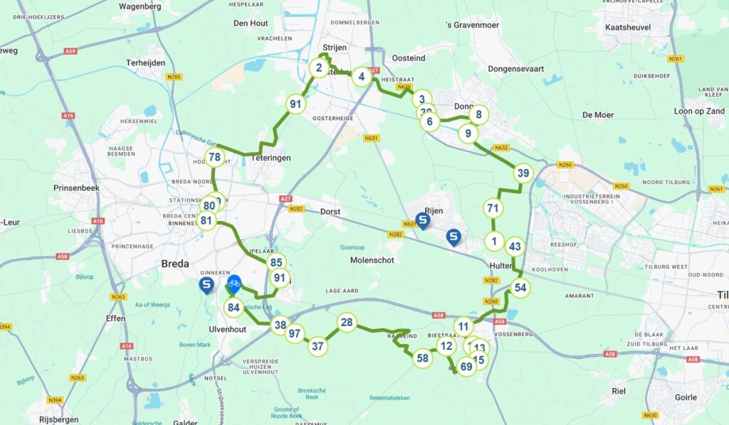 Kaartje Noord-Brabant Vlaamse schuren