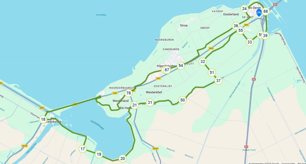 Kaartje Noord-Holland Hoeves van Wieringen