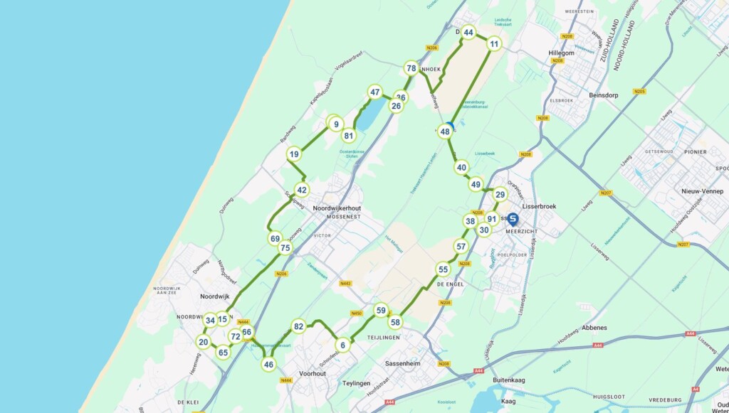 Kaartje Zuid-Holland Langs de bollenschuren