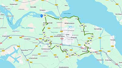 Kaart van Zeeland met knooppunten Fruitteeltroute