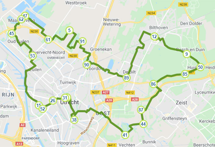 Fietsroute De Muntbrug en Muntsluis kaart